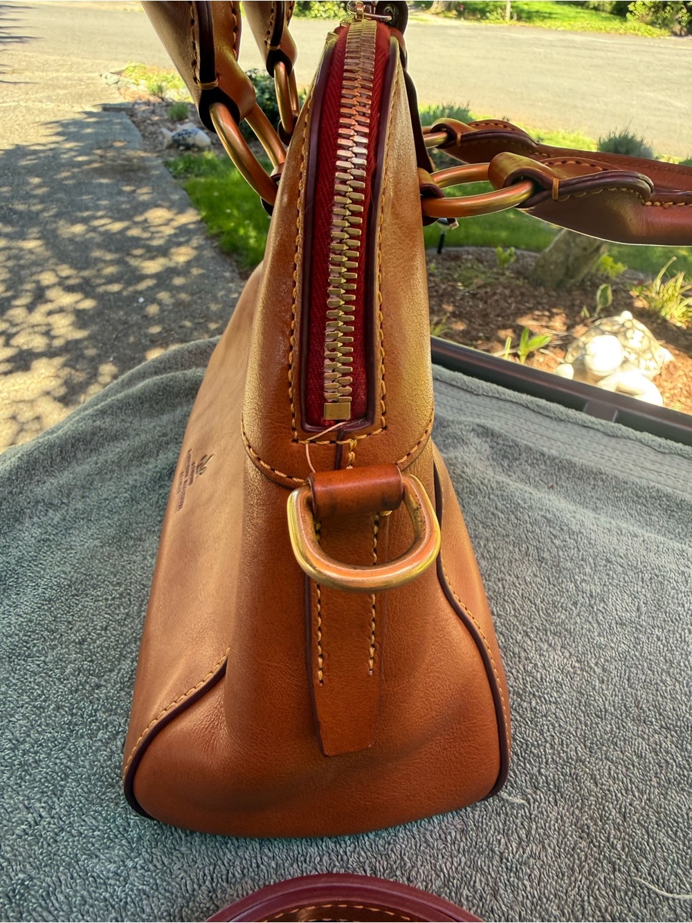 Dooney & Bourke Brown Leather Satchel with Gold Hardware - Picture 9 of 12